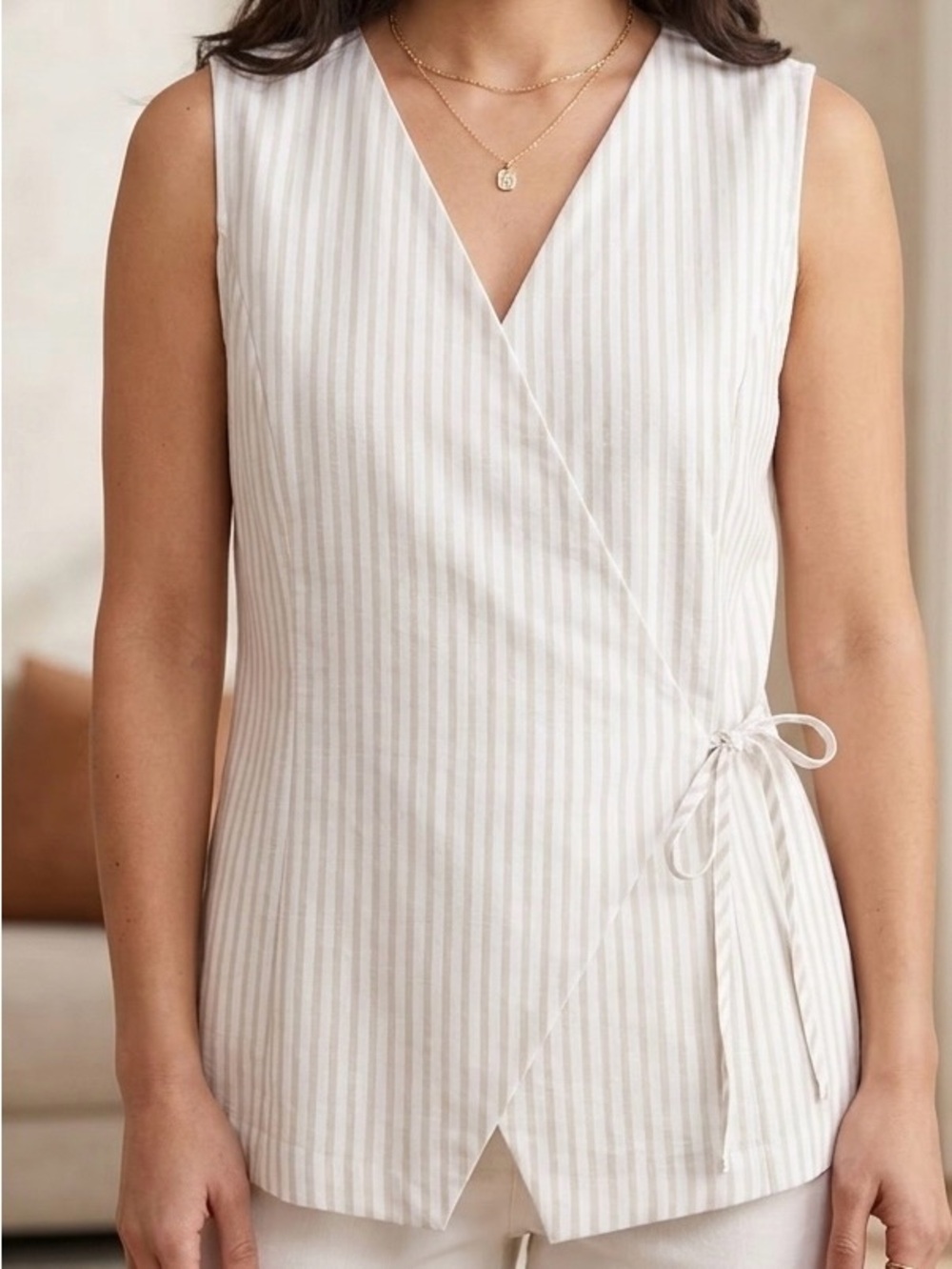 LOFT Sleeveless Striped Wrap Vest Top Size Large